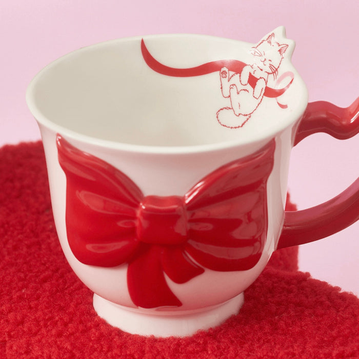 Starbucks China - Valentine’s Pink Kitty 2024 - 15O. Red Bow Ribbon Kitty Ceramic Mug 384ml
