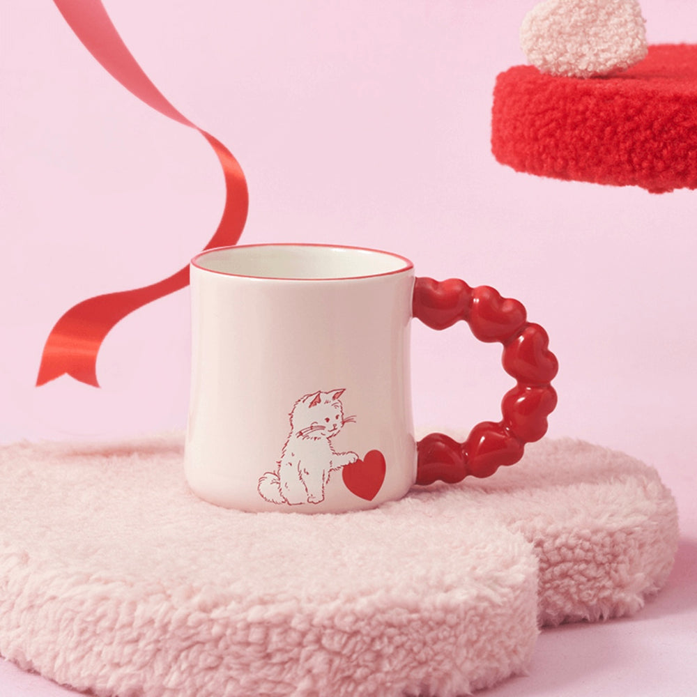 Starbucks China - Valentine’s Pink Kitty 2024 - 18O. Heart Handle Kitty Ceramic Mug 355ml