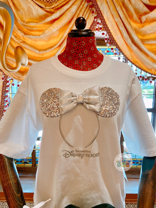 SHDL - Minnie Mouse Silver Color Bow Sequin Ear Headband T Shirt for Adults