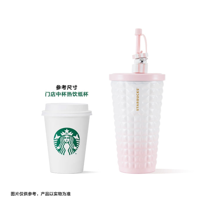 Starbucks China - Christmas 2023 - 7. Ombré Embossed Diamond Square Stainless Steel Cold up with Holiday Husky in Gift Box Topper 570ml