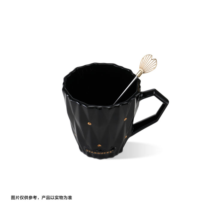 Starbucks China - Coffee Treasure 2023 - 2. Black Gold Dots Ceramic Mug with Stir 355ml