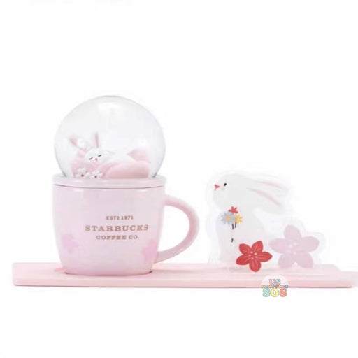 Starbucks China - Sakura Rabbit 2023 - 8. Pink Rabbit Water Globe Ceramic Mug 89ml + Desk Decor