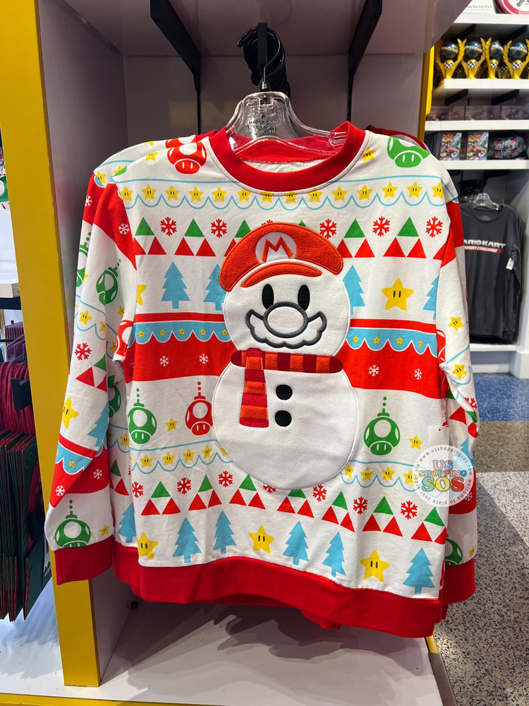 Universal Studios - Super Nintendo World Christmas 2024 - Mario Snowman Multi-Color Crew Neck Pullover (Adult)