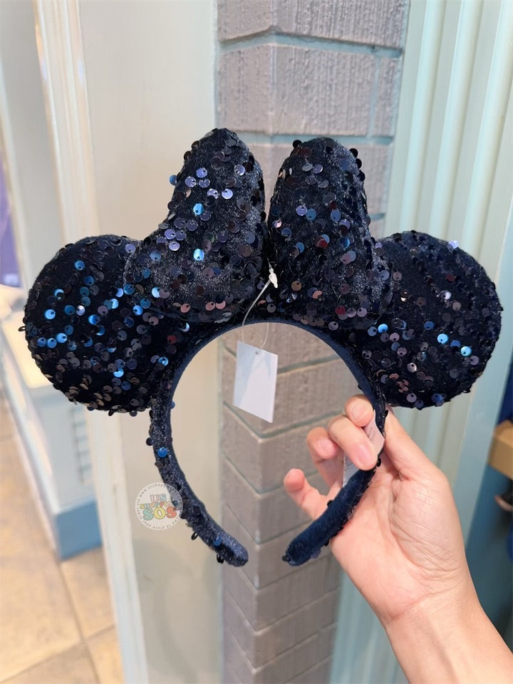 HKDL - Minnie Velvet & Sequin Navy Color Ear Headband