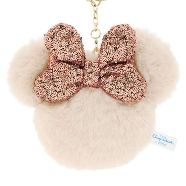 TDR - Fluffy Minnie Mouse Head Shaped Keychain with Letter "D" Keychain