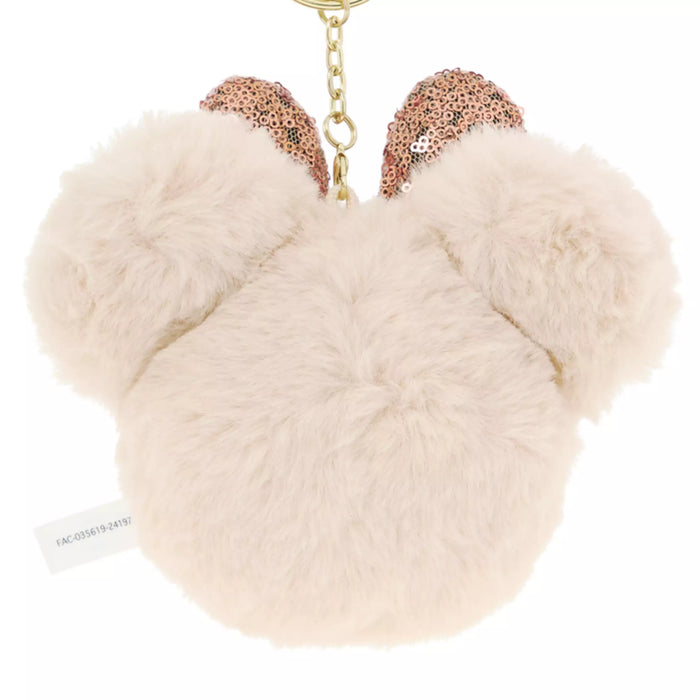TDR - Fluffy Minnie Mouse Head Shaped Keychain with Letter "D" Keychain