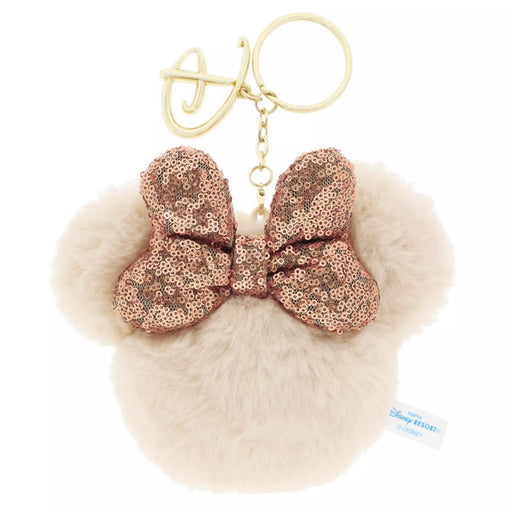 TDR - Fluffy Minnie Mouse Head Shaped Keychain with Letter "D" Keychain