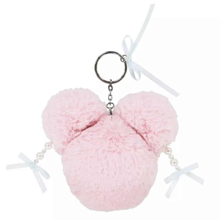 TDR - Minnie Mouse Fluffy Ribbon & Beads Plush Keychain Color Pink