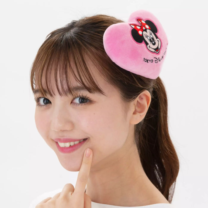 TDR - Mickey & Minnie Mouse "Nakayoshi Club" Collection x Minnie Mouse Heart Shaped Plushy ‘Snap On’ Hair Clip (Release Date: May 22, 2025)
