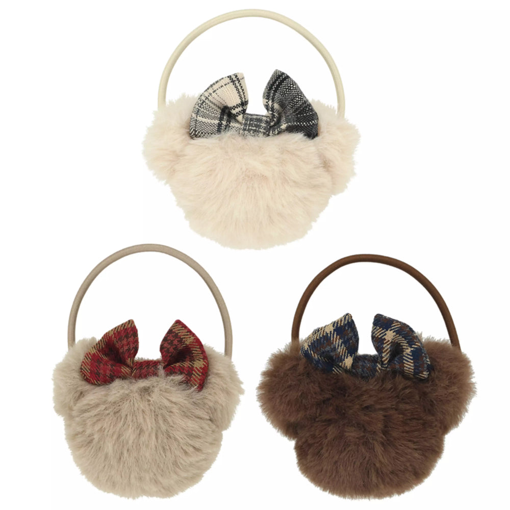 TDR 2026 Minnie Mouse Head Shaped Houndstootch Pattern Fluffy Hair Ties Set of 3 (Release Date: Oct 22, 2026)