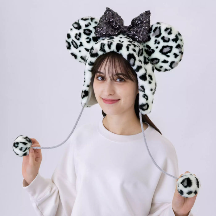 TDR - Enjoy Winter Fashion Collection x Minnie Mouse Leopard Print Fluffy Fan Cap for Adults Color: White (Release Date: Oct 16, 2025) (Pre Order, Restock Date is Unknown)