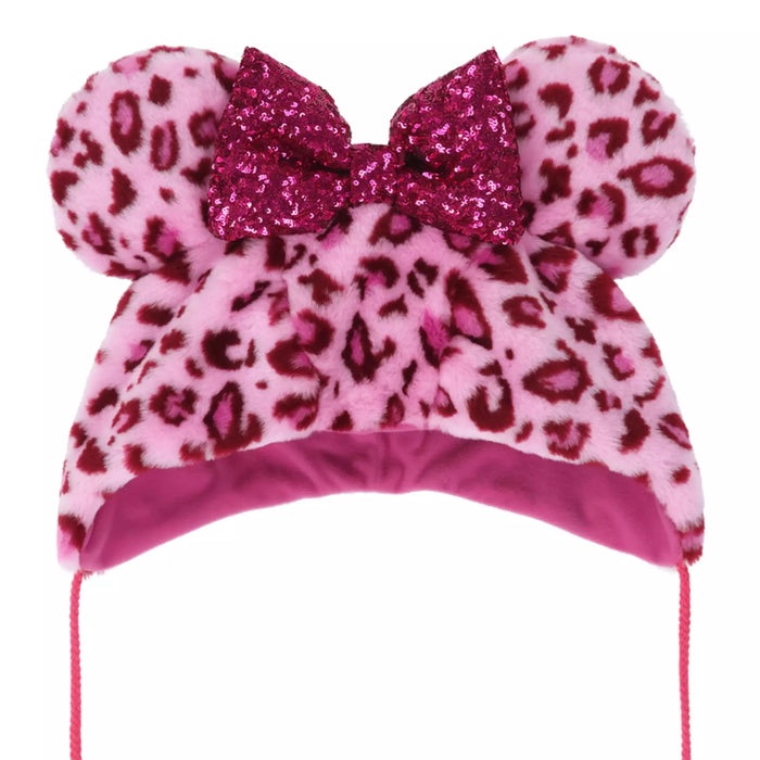 TDR - Enjoy Winter Fashion Collection x Minnie Mouse Leopard Print Fluffy Fan Cap for Adults Color: Pink (Pre Order, Restock Date is Unknown)
