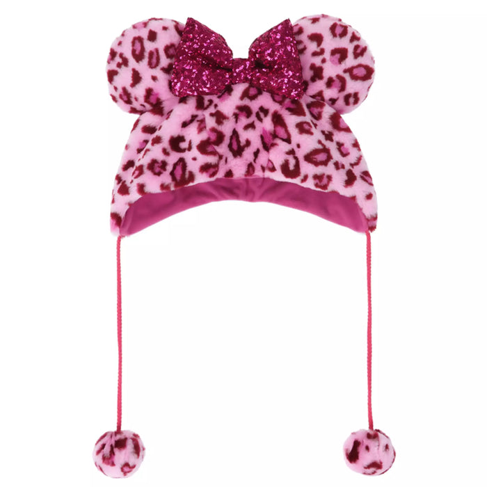 TDR - Enjoy Winter Fashion Collection x Minnie Mouse Leopard Print Fluffy Fan Cap for Adults Color: Pink (Pre Order, Restock Date is Unknown)