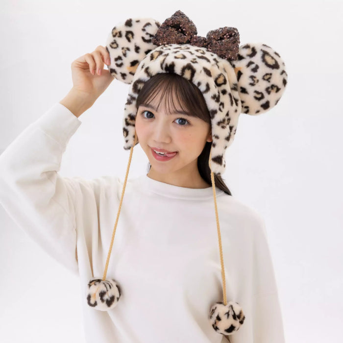 TDR - Enjoy Winter Fashion Collection x Minnie Mouse Leopard Print Fluffy Fan Cap for Adults Color: Brown (Release Date: Oct 16, 2025) (Pre Order, Restock Date is Unknown)