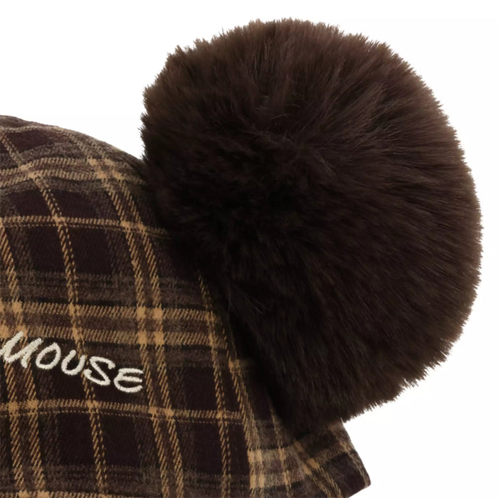 TDR 2026 Mickey Mouse Checkered Pattern with Pom Pom Ears Hat for Adults Color: Brown (Release Date: Oct 22, 2026)