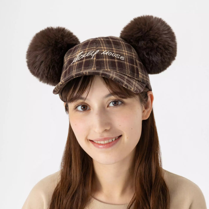 TDR 2026 Mickey Mouse Checkered Pattern with Pom Pom Ears Hat for Adults Color: Brown (Release Date: Oct 22, 2026)