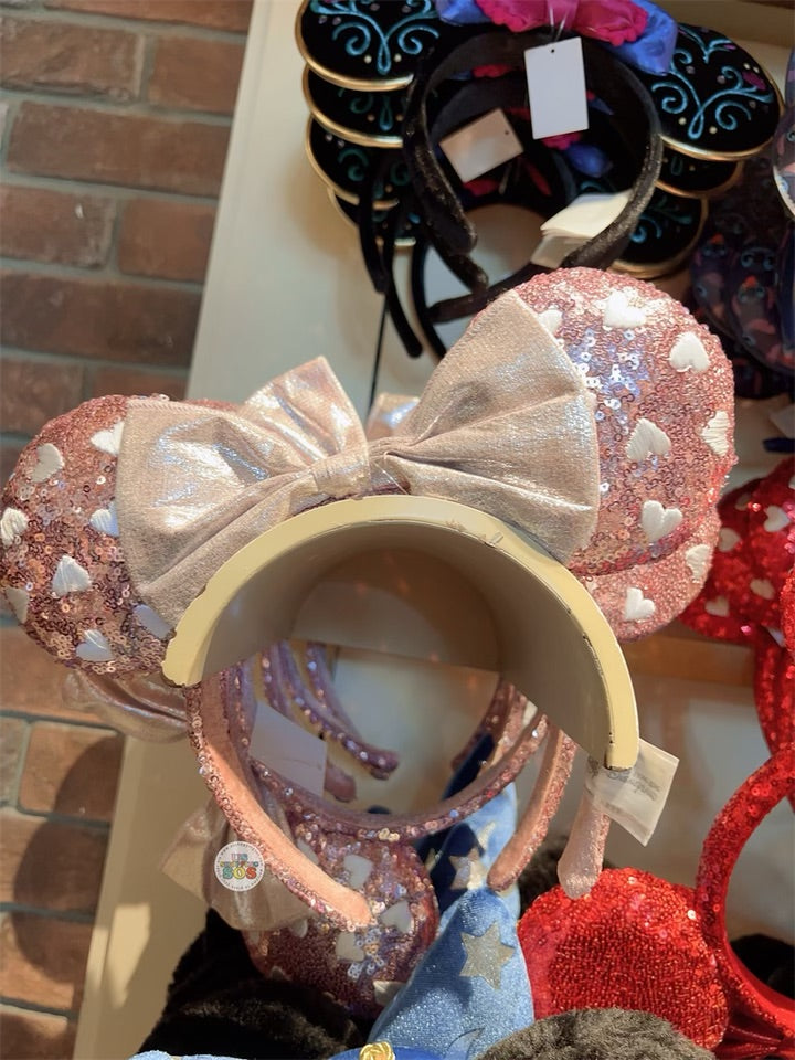 HKDL - Minnie Heart Embroidered Sequin Ear Headband - Pink