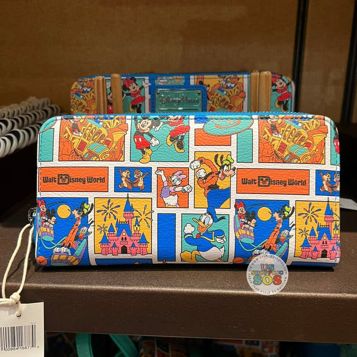 DLR/WDW - Loungefly Mickey & Friends Retro Park Attraction Collage Long Wallet