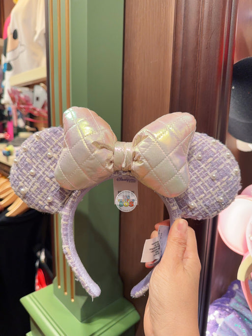HKDL - Minnie Mouse Pearl, Pastel Purple Tweed & Iridescent Bow Ear Headband