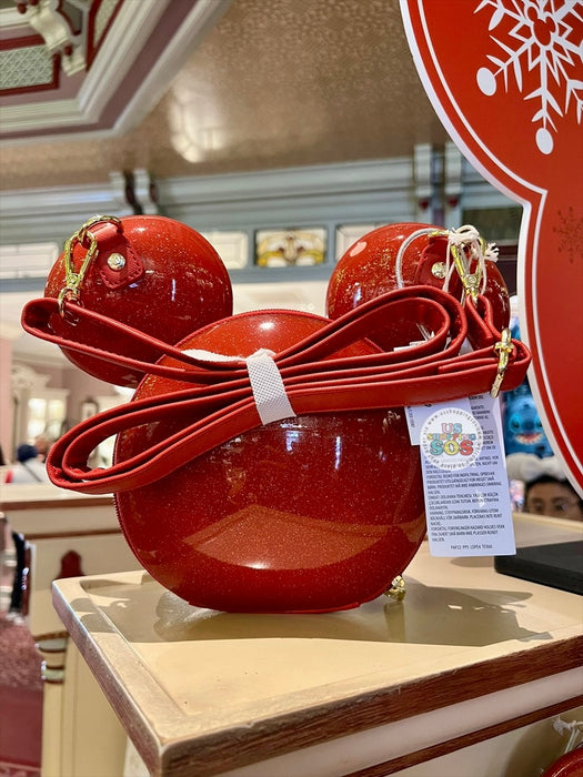 DLR/WDW - Loungefly 3D Mickey Big Face Christmas Red Sparkle Crossbody Bag