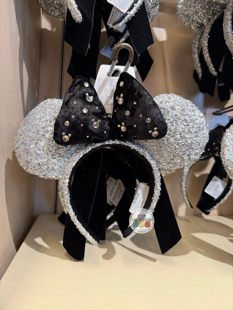 DLR/WDW - Minnie Velvet Rhinestone Bow Silver Sequin Ear Headband