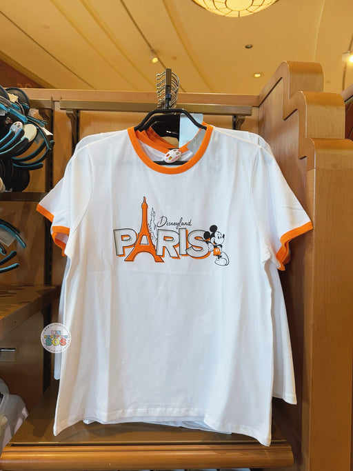 DLP - Mickey Mouse  Disneyland Paris Logo T Shirt for Adults (Color: Orange & White)