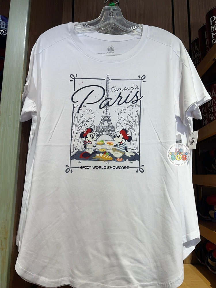 WDW - Epcot World Showcase France 🇫🇷 - Mickey & Minnie Red Beret 2026 - Fitted White T-shirt (Adult)