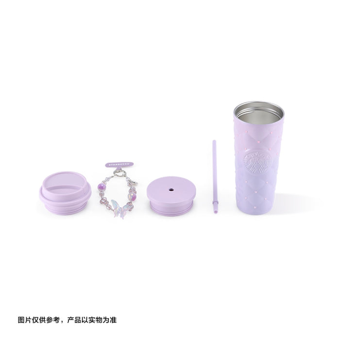 Starbucks China - Twilight Sakura 2026 - 9S. Cherry Blossom Diamond-Faceted Dual-Lid Stainless Steel Tumbler 525ml/590ml