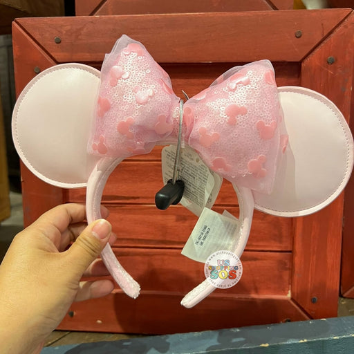 DLR/WDW - Baby Pink Mickey Icon Organza Sequin Bow Ear Headband