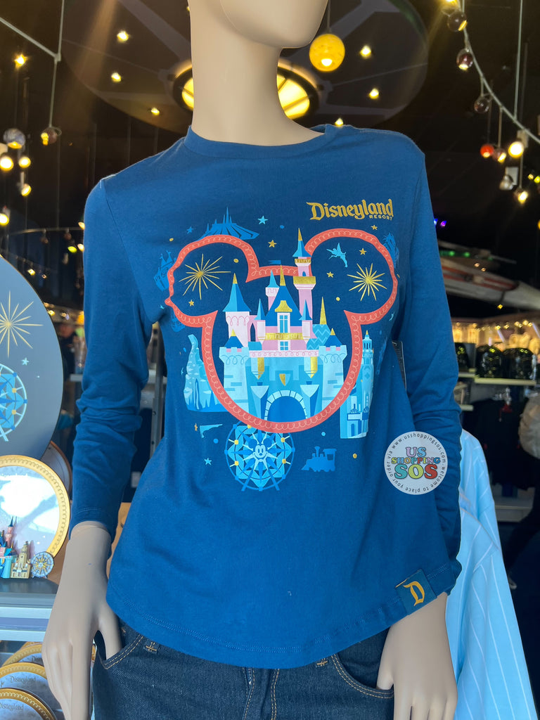 DLR Disney Park Icons Castle in Mickey Icon Disneyland Resort Navy Long Sleeve Tee Adult
