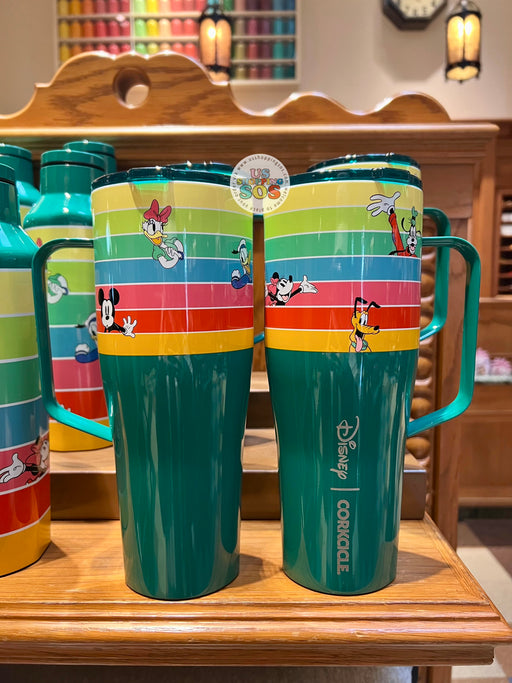 DLR/WDW - Classic Mickey & Friends - Corkcicle Color Strips Green Stainless ToGo Tumbler 30oz
