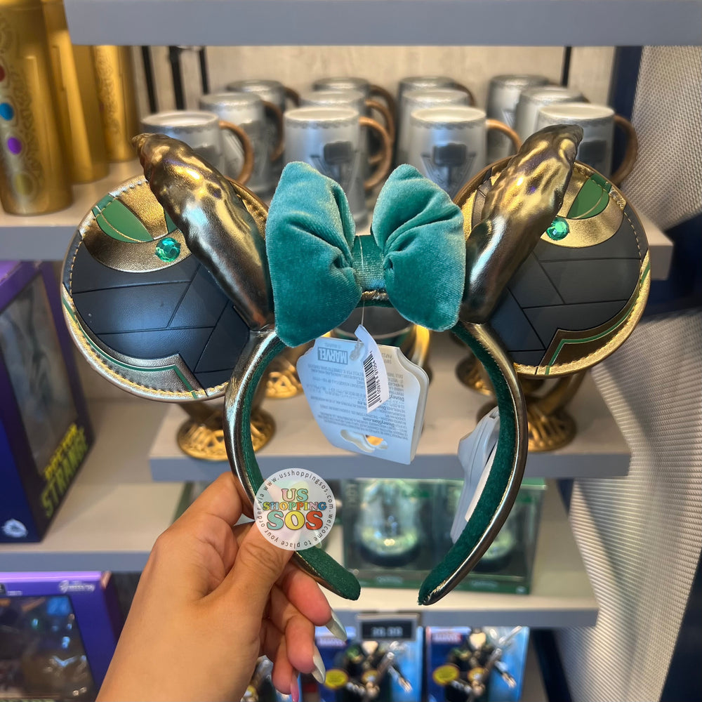 DLR/WDW - Marvel Loki Velvet Bow Imitation Leather Ear & Horn Headband