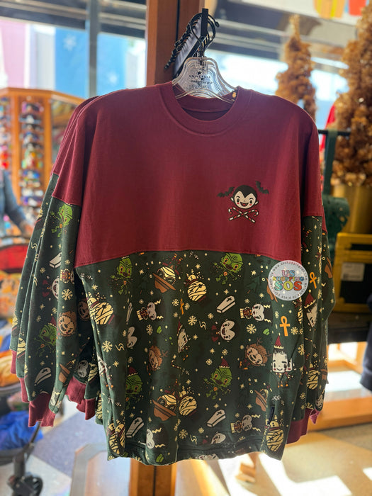 Universal Studios - Christmas 2025 - Classic Monsters Spirit Jersey “Silent Fright” Green/Burgundy Pullover (Adult)