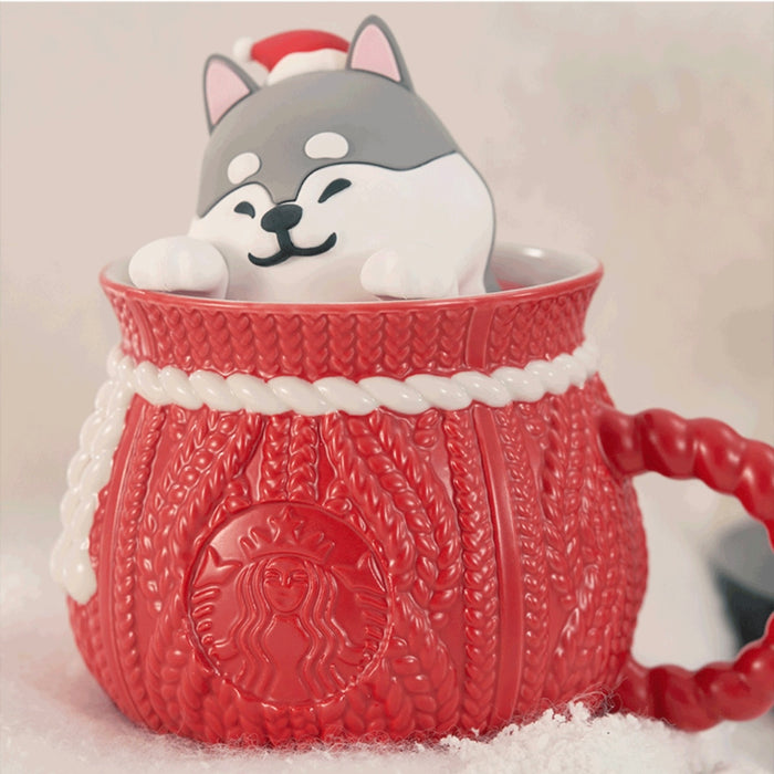 Starbucks China - Christmas 2023 - 10. Holiday Husksy in Knitted Pattern Ceramic Mug with Lid 525ml
