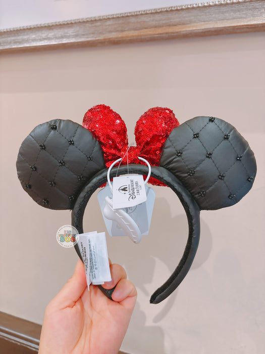 SHDL - 2026 Minnie Mouse Quilted Black Ears with Red Sequin Bow Headband