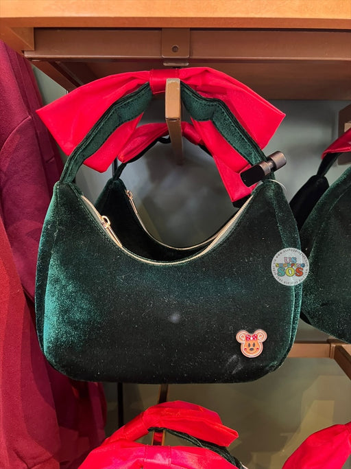 DLR/WDW - Christmas 2025 - Minnie Gingerbread Face Icon Green Velvet Handbag