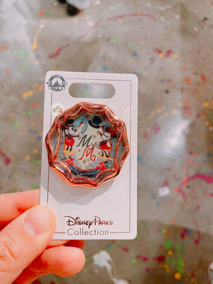 SHDL - Rose Gold Color Frame Pin Badge x Mickey & Minnie Mouse
