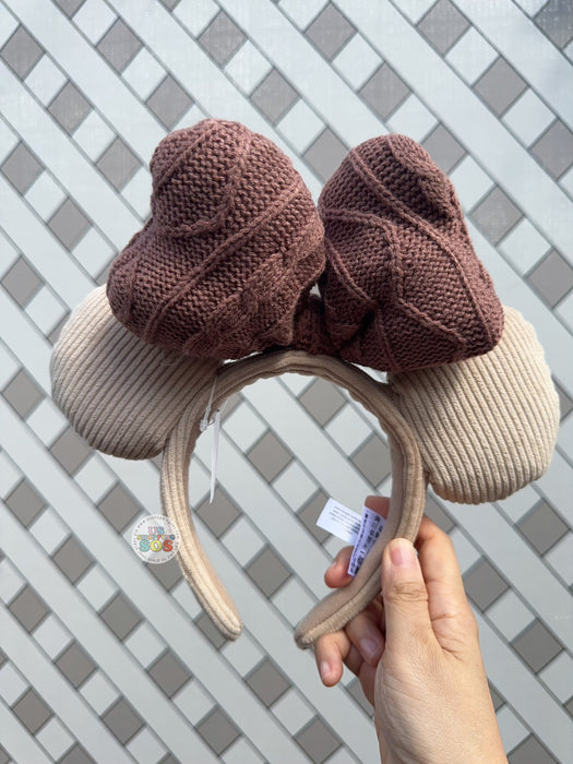 HKDL - Minnie Mouse Knit Pattern Bow Headband (Color: Beige Brown)