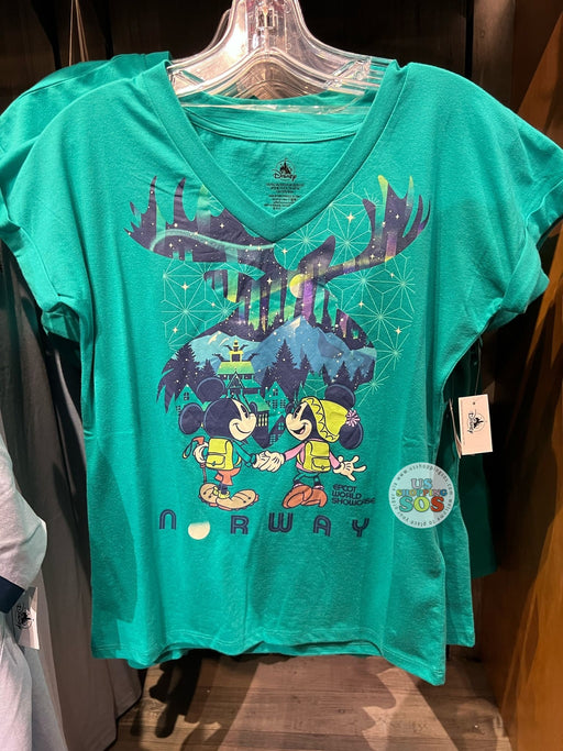 WDW - Epcot World Showcase Norway 🇳🇴 - Mickey and Minnie Aurora Time 2025 - Teal V-Neck T-shirt (Adult)