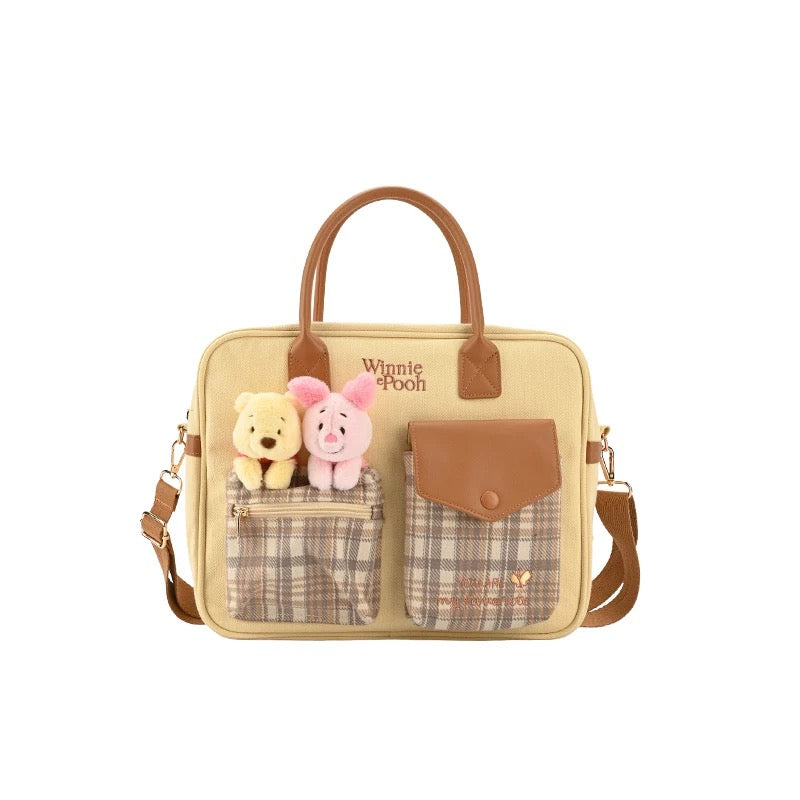China Exclusive- Cute & Fantasy Party Winnie the Pooh & Piglet Checkered Pattern 2 Ways Bag