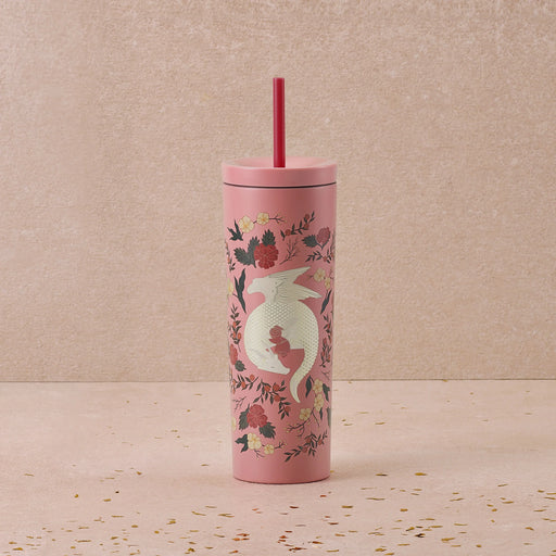 Starbucks Hong Kong - Lunar New Year, Year of Dragon Collection x 16 oz Dragon in Flower Patch Pink SS Cold Cup