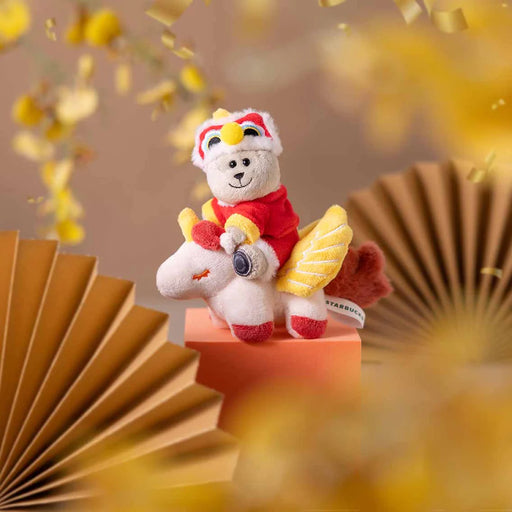 Starbucks Hong Kong- 2026 Meow into A New Year Collection x TANG SUIT BEARISTA BEAR WITH MAGIC UNICORN PLUSH KEYCHAIN