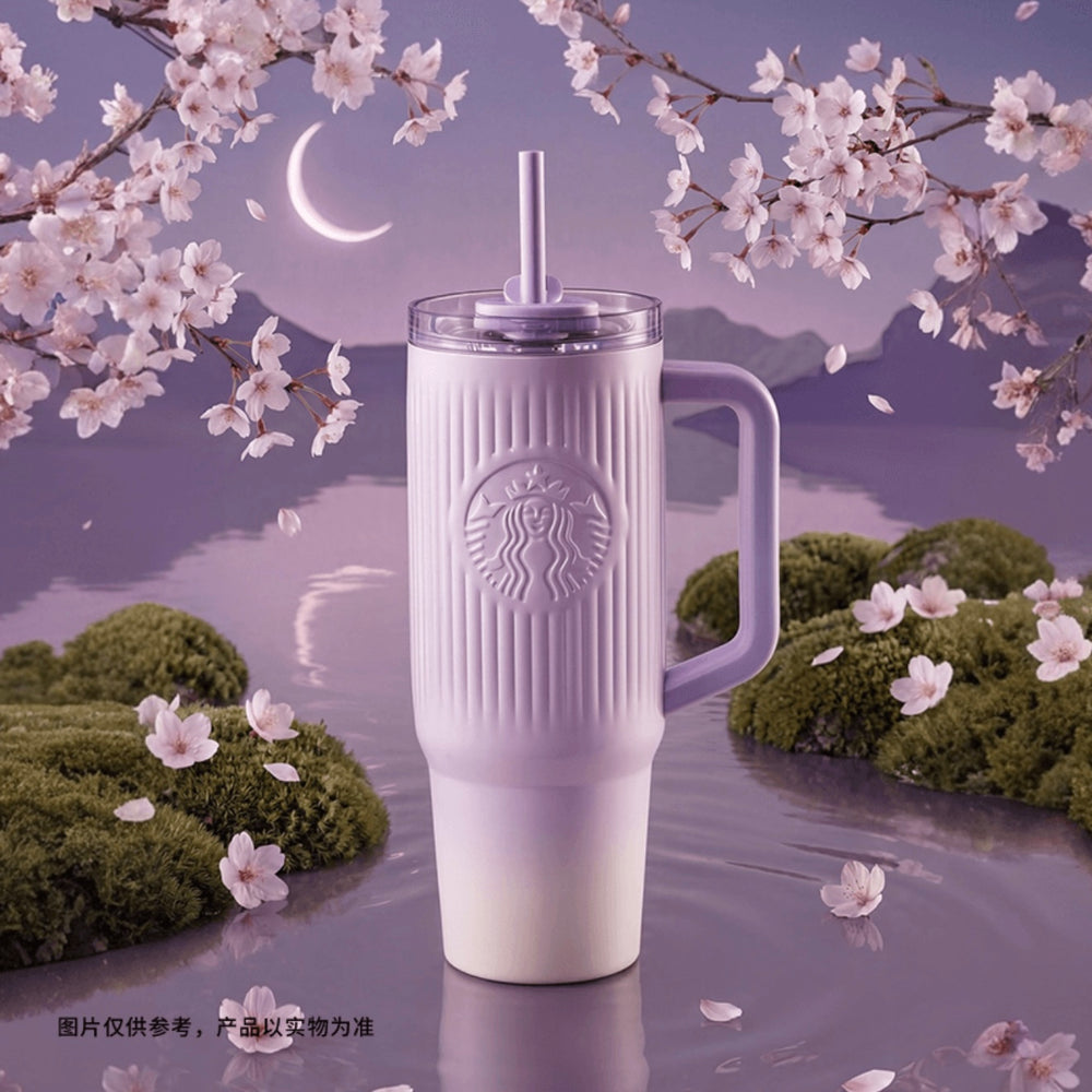 Starbucks China - Twilight Sakura 2026 - 18O. Cherry Blossom Stainless Steel Dual-Opening Straw Cup 910ml