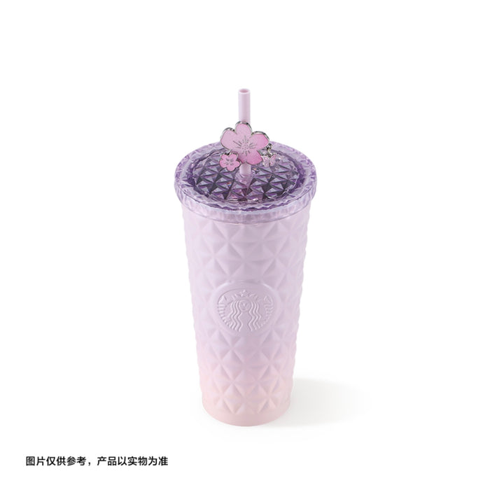 Starbucks China - Twilight Sakura 2026 - 21O. Cherry Blossom Studded Stainless Steel Straw Cup with Topper 690ml