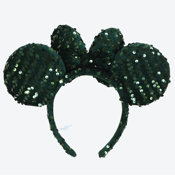 TDR - Minnie Fluff & Sequin Green Color Ear Headband (Release Date: Nov 8, 2024)