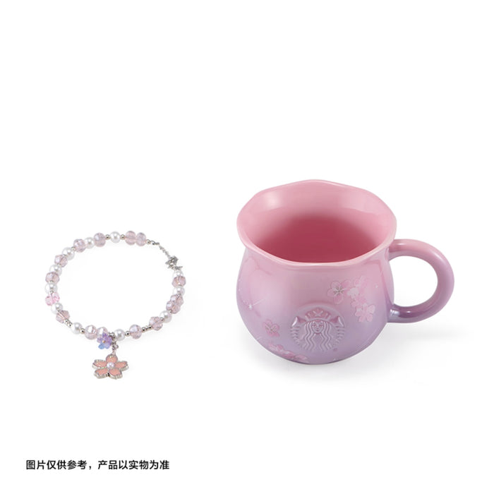 Starbucks China - Twilight Sakura 2026 - 26O. Cherry Blossom Embossed Logo Ceramic Mug with Beaded Charm 410ml
