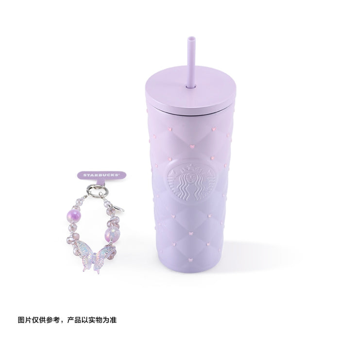 Starbucks China - Twilight Sakura 2026 - 9S. Cherry Blossom Diamond-Faceted Dual-Lid Stainless Steel Tumbler 525ml/590ml