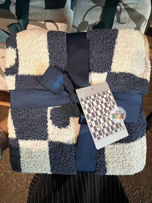 DLR/WDW - Mickey Icon Navy/Cream Checkerboard Fluffy Blanket Throw