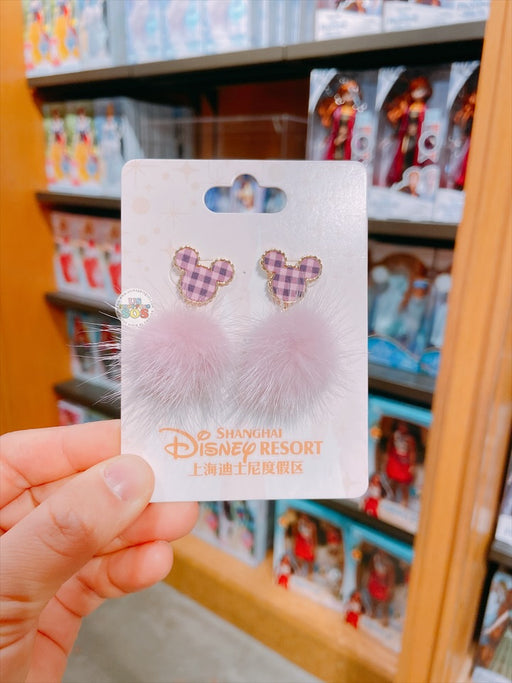 SHDL - Mickey Mouse Checkered Pom Pom Earrings (Color: Pink)