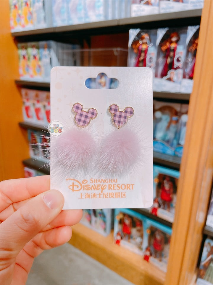 SHDL - Mickey Mouse Checkered Pom Pom Earrings (Color: Pink)